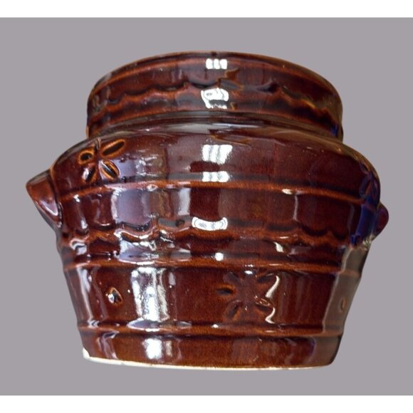 Marcrest Daisy Dot Brown Stoneware Oven Proof Bean Pot with Lid Vintage USA - Picture 1 of 8